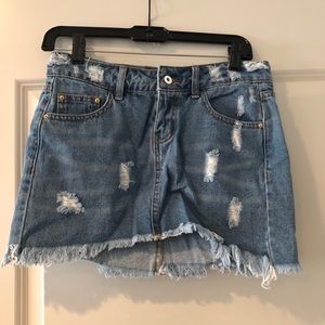 Distressed Denim Mini Skirt
